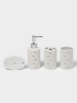 Набор аксессуаров для ванной комнаты Доляна «Барельеф», 4 предмета, дозатор 280 мл, мыльница, 2 стакана, бежевый