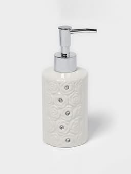 Набор аксессуаров для ванной комнаты Доляна «Барельеф», 4 предмета, дозатор 280 мл, мыльница, 2 стакана, бежевый