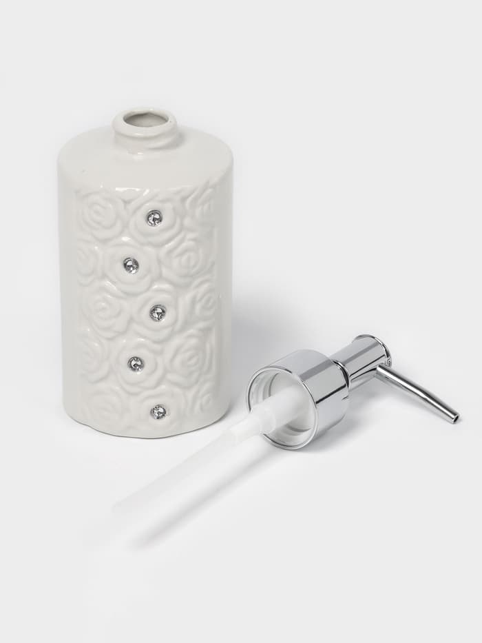 Набор аксессуаров для ванной комнаты Доляна «Барельеф», 4 предмета, дозатор 280 мл, мыльница, 2 стакана, бежевый