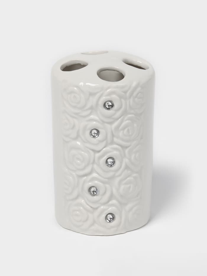 Набор аксессуаров для ванной комнаты Доляна «Барельеф», 4 предмета, дозатор 280 мл, мыльница, 2 стакана, бежевый