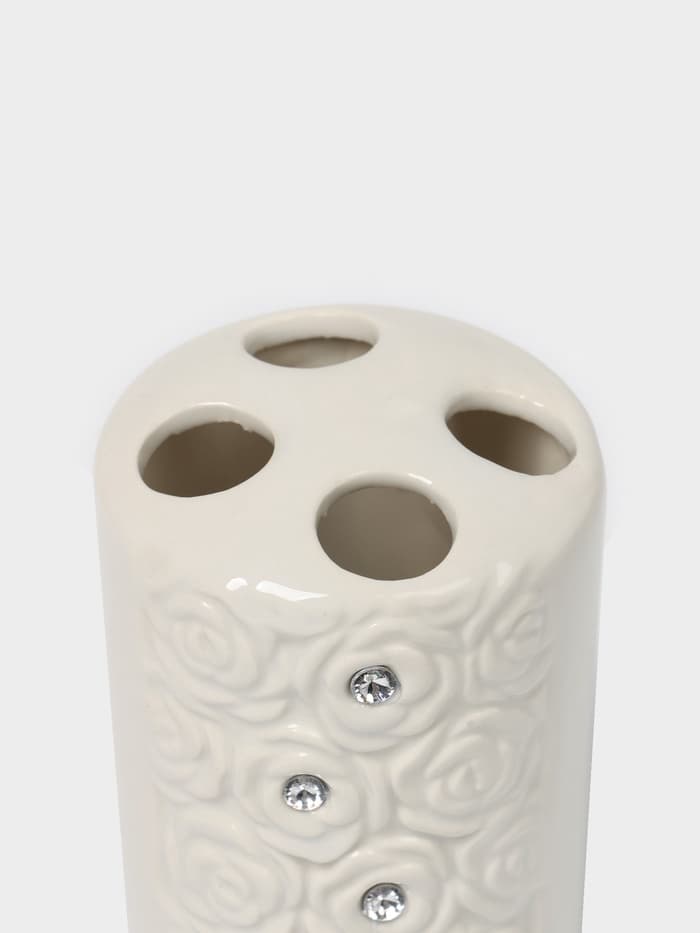 Набор аксессуаров для ванной комнаты Доляна «Барельеф», 4 предмета, дозатор 280 мл, мыльница, 2 стакана, бежевый