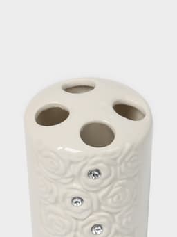 Набор аксессуаров для ванной комнаты Доляна «Барельеф», 4 предмета, дозатор 280 мл, мыльница, 2 стакана, бежевый