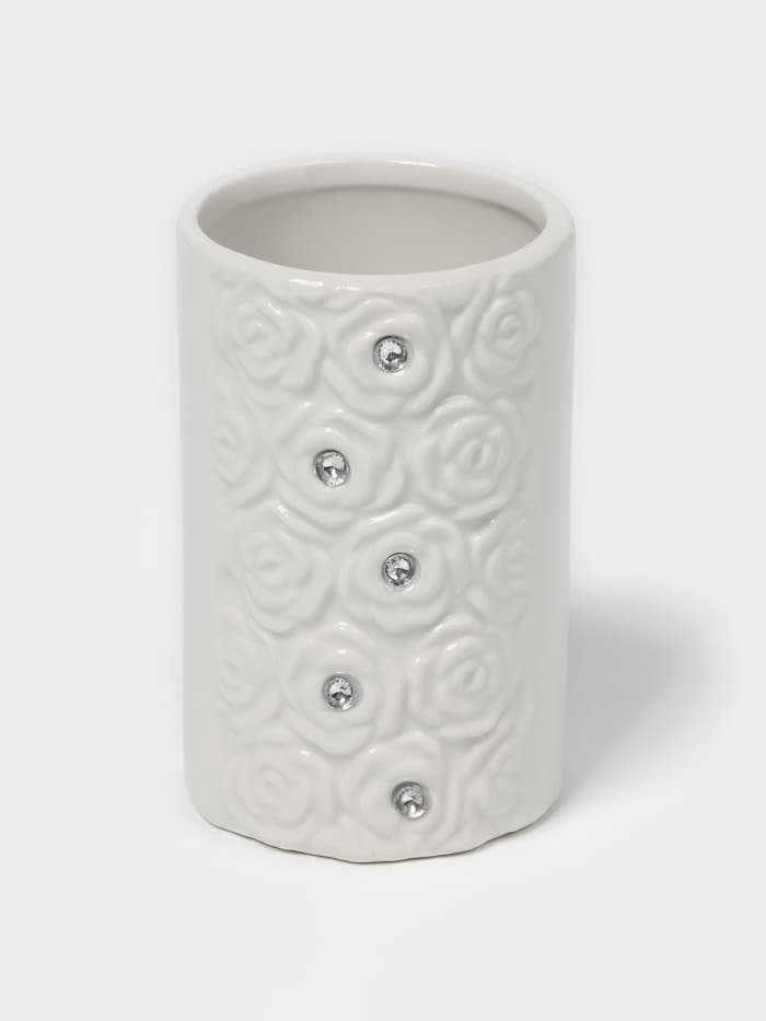 Набор аксессуаров для ванной комнаты Доляна «Барельеф», 4 предмета, дозатор 280 мл, мыльница, 2 стакана, бежевый