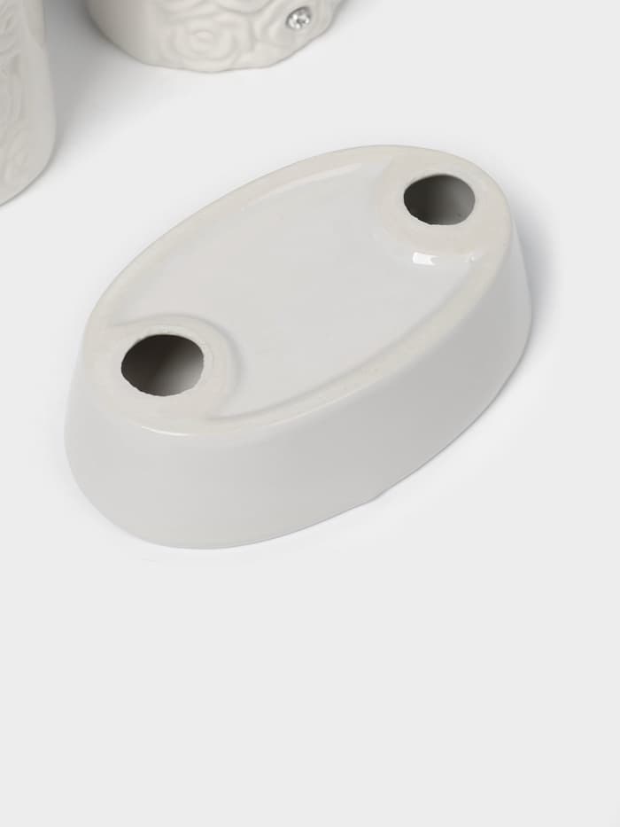 Набор аксессуаров для ванной комнаты Доляна «Барельеф», 4 предмета, дозатор 280 мл, мыльница, 2 стакана, бежевый