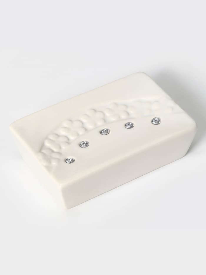 Аксессуары для ванной Доляна «Цветочный барельеф», 4 предмета, дозатор 270 мл, мыльница, 2 стакана 210 мл, белые