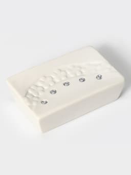 Аксессуары для ванной Доляна «Цветочный барельеф», 4 предмета, дозатор 270 мл, мыльница, 2 стакана 210 мл, белые