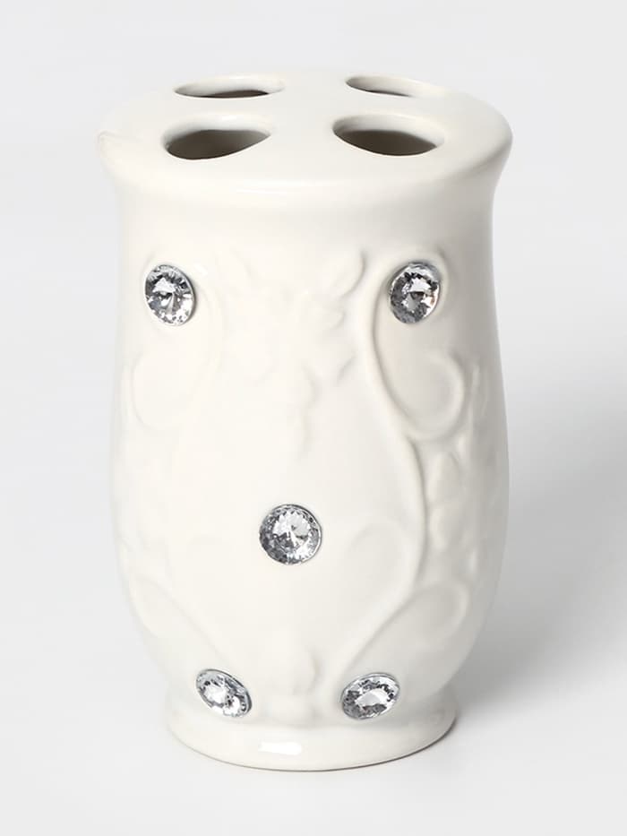 Аксессуары для ванной Доляна «Изящный барельеф», 4 предмета, дозатор 250 мл, мыльница, 2 стакана, белые