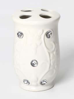 Аксессуары для ванной Доляна «Изящный барельеф», 4 предмета, дозатор 250 мл, мыльница, 2 стакана, белые