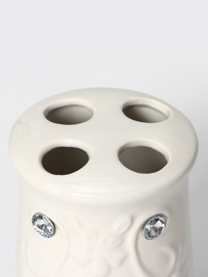 Аксессуары для ванной Доляна «Изящный барельеф», 4 предмета, дозатор 250 мл, мыльница, 2 стакана, белые