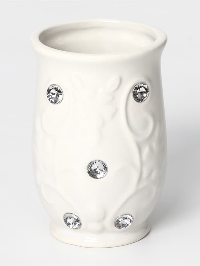 Аксессуары для ванной Доляна «Изящный барельеф», 4 предмета, дозатор 250 мл, мыльница, 2 стакана, белые