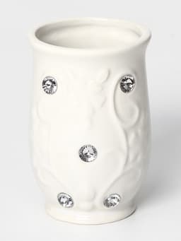 Аксессуары для ванной Доляна «Изящный барельеф», 4 предмета, дозатор 250 мл, мыльница, 2 стакана, белые