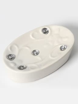 Аксессуары для ванной Доляна «Изящный барельеф», 4 предмета, дозатор 250 мл, мыльница, 2 стакана, белые