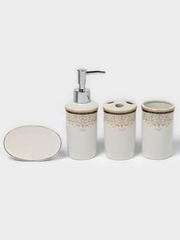 Набор аксессуаров для ванной комнаты Доляна «Золотая роскошь», 4 предмета, дозатор 250 мл, мыльница, 2 стакана, белый