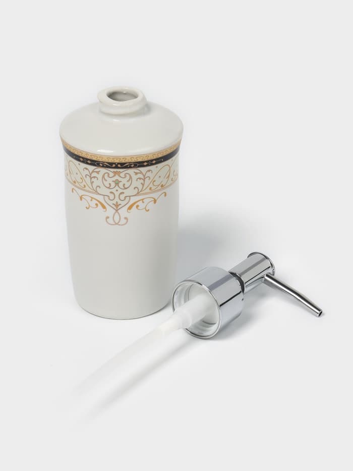 Набор аксессуаров для ванной комнаты Доляна «Золотая роскошь», 4 предмета, дозатор 250 мл, мыльница, 2 стакана, белый