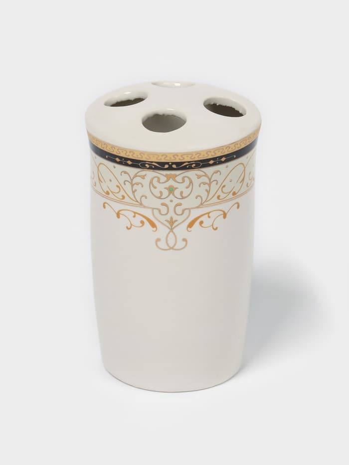 Набор аксессуаров для ванной комнаты Доляна «Золотая роскошь», 4 предмета, дозатор 250 мл, мыльница, 2 стакана, белый