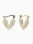 Серьги с эмалью «Сердце», перламутровые, белые в золоте