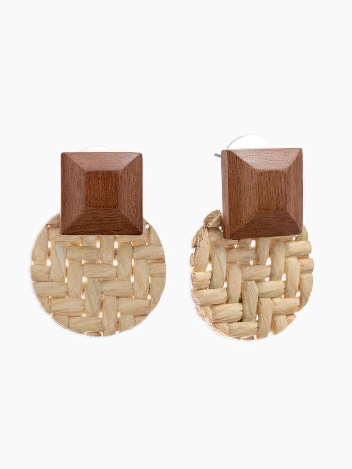 Серьги из дерева «Ваканда», стиль, плетёнка, бело-коричневые