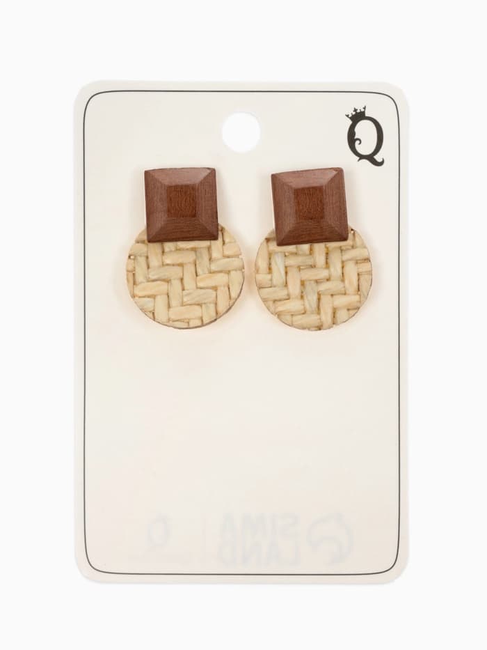 Серьги из дерева «Ваканда», стиль, плетёнка, бело-коричневые