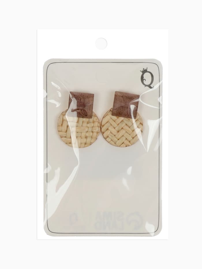 Серьги из дерева «Ваканда», стиль, плетёнка, бело-коричневые