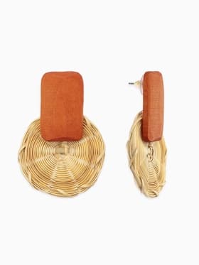 Серьги из дерева «Ваканда», стиль, плетёный диск, бежево-коричневые
