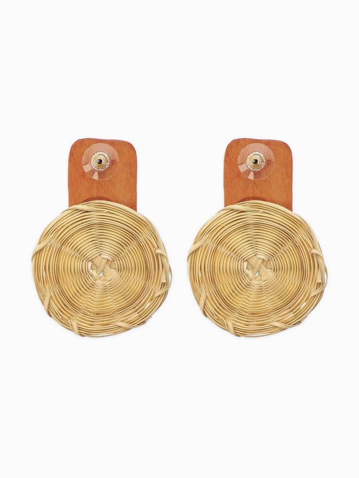 Серьги из дерева «Ваканда», стиль, плетёный диск, бежево-коричневые