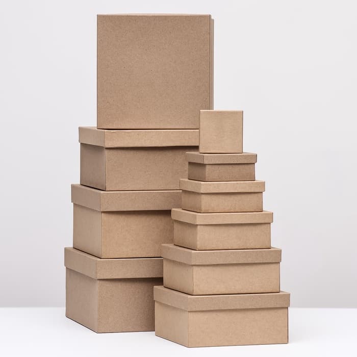 Набор коробок квадратных 10 в 1 крафт, 23×23×12 - 5.5×5.5×2.5 см