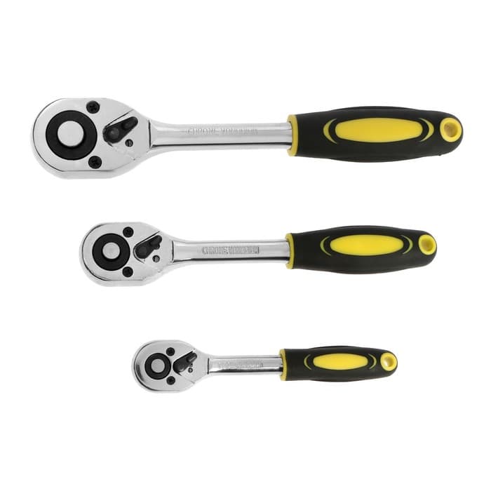 Набор воротков с трещоткой ТУНДРА, CrV, 1/2-3/8-1/4", 2К рукоятка, 24 зуба, 150-250 мм