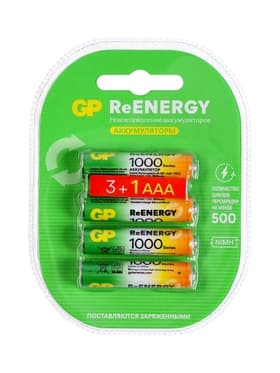 Аккумулятор GP, Ni-Mh, AAA, HR03-4BL, 1.2 В, 1000 мАч, блистер, 3+1 шт.