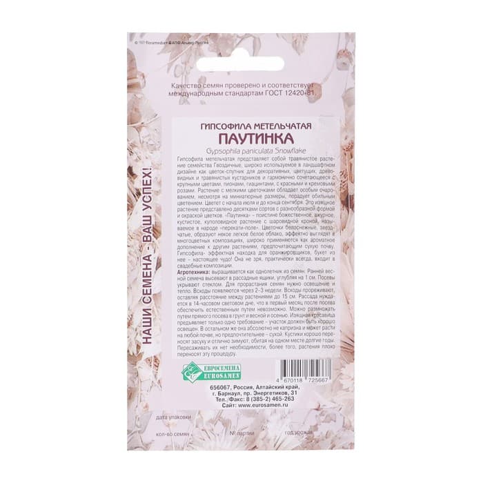 Семена цветов гипсофила метельчатая «Паутинка», 0.1 г