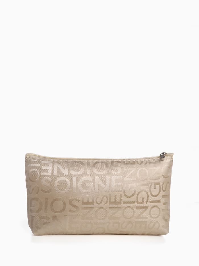 Косметичка - пенал на молнии, маленькая, с буквами, бежевая