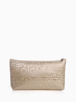 Косметичка - пенал на молнии, маленькая, с буквами, бежевая