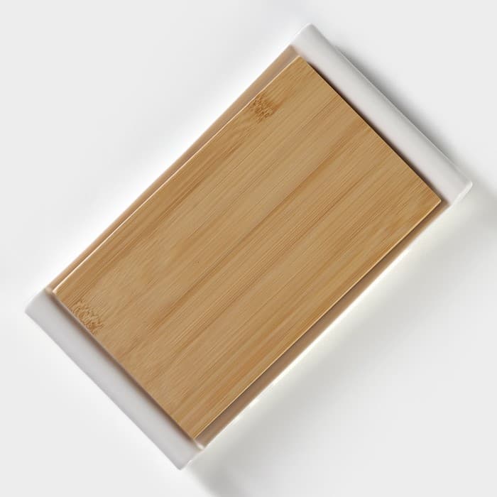 Блюдо для подачи BellaTenero, 25.5×14.5×2.3 см, с бамбуковой вставкой, фарфор, белое