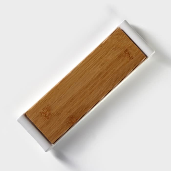 Блюдо для подачи BellaTenero, 29.5×9×2.3 см, с бамбуковой вставкой, фарфор, белое