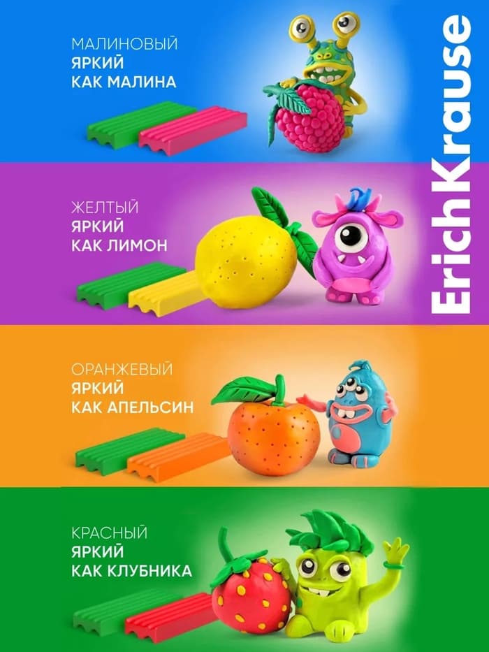 Тесто для лепки 4 цвета, 140 г, ErichKrause Baby, с Алоэ Вера, натуральные компоненты