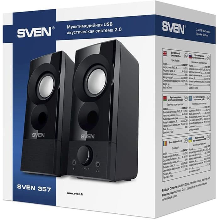 Колонки Sven 357, формат акустики 2.0, 6 Вт, USB, чёрные
