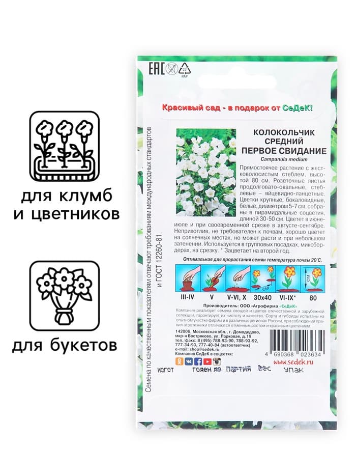 Семена цветов Колокольчик "Первое свидание", Евро, 0,1 г
