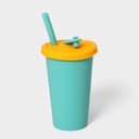 Стакан с крышкой и трубочкой, 350 мл, 9×9×13.5 см, бирюзовый