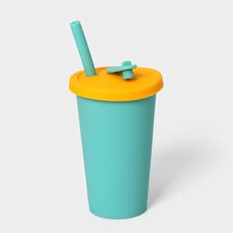 Стакан с крышкой и трубочкой, 350 мл, 9×9×13.5 см, бирюзовый
