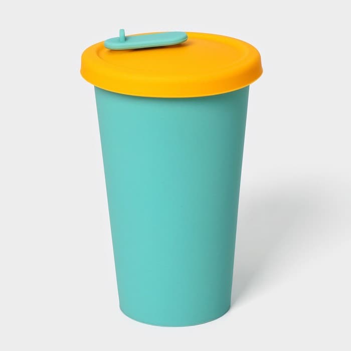 Стакан с крышкой и трубочкой, 350 мл, 9×9×13.5 см, бирюзовый