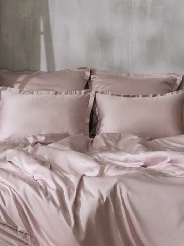 Простыня на резинке 2-спальная SL Home Tencel, 160×200+30 см, тенсель, пудровая