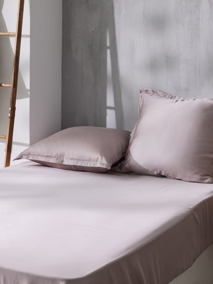Простыня на резинке 2-спальная SL Home Tencel, 160×200+30 см, тенсель, пудровая