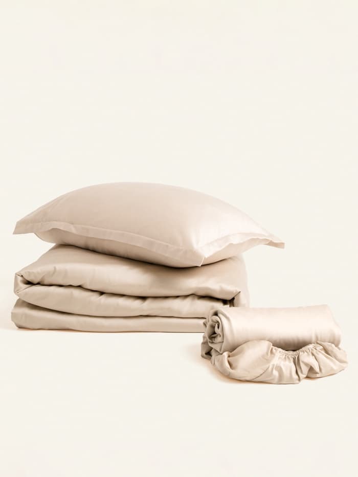 Простыня на резинке 2-спальная SL Home Tencel, 180×200+30 см, тенсель, бежевая