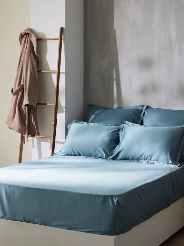Простыня на резинке 1.5-спальная SL Home Tencel, 140×200+30 см, тенсель, серо-голубая