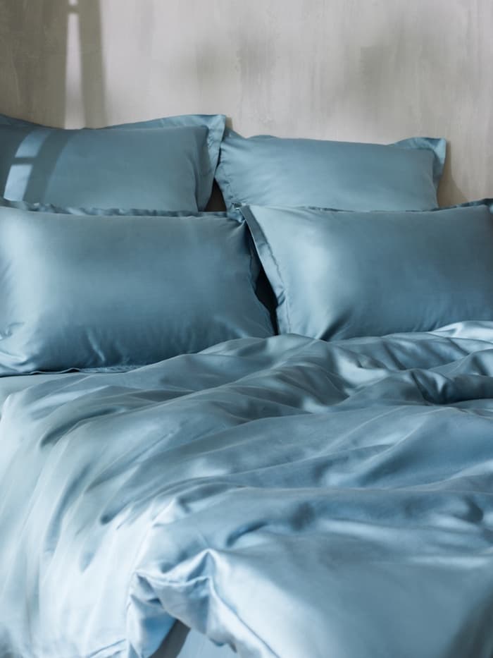 Простыня на резинке 1.5-спальная SL Home Tencel, 140×200+30 см, тенсель, серо-голубая