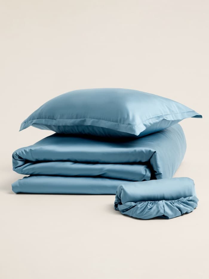 Простыня на резинке 1.5-спальная SL Home Tencel, 140×200+30 см, тенсель, серо-голубая