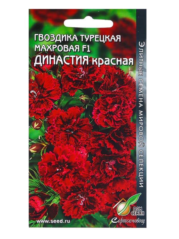 Семена цветов Гвоздика турецкая махровая F1 «Династия красная», 3 шт.