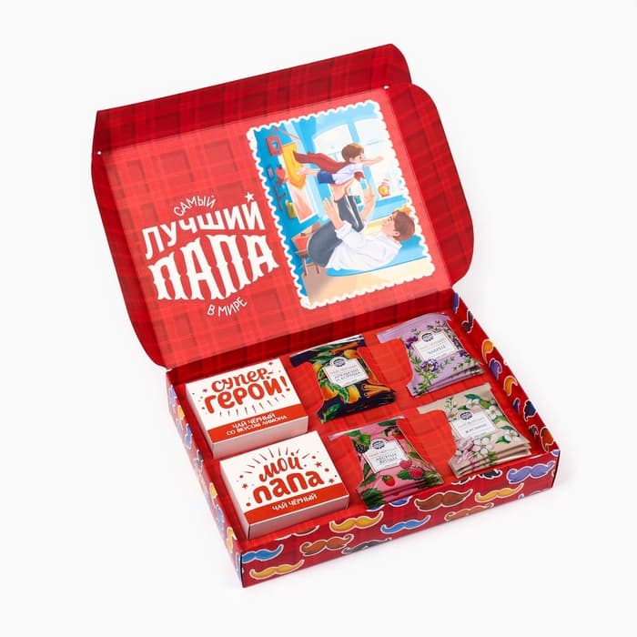 Чай подарочный «Папа может всё»: весовой чай 40 г (2 шт. × 20 г)., чай в пакетиках 21.6 (12 шт. × 1.8 г).