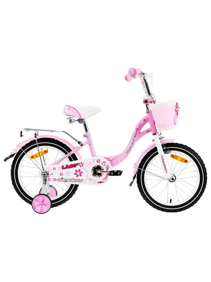 Велосипед детский Nameless LADY, диаметр колёс 16", со съёмными колёсами, с корзиной, розовый