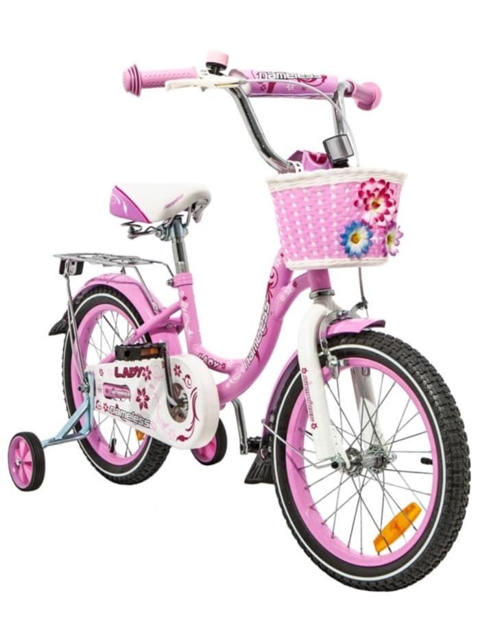 Велосипед детский Nameless LADY, диаметр колёс 16", со съёмными колёсами, с корзиной, розовый