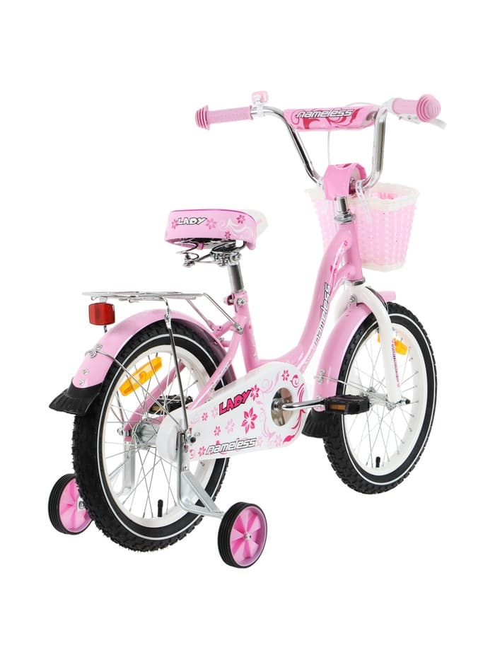 Велосипед детский Nameless LADY, диаметр колёс 16", со съёмными колёсами, с корзиной, розовый